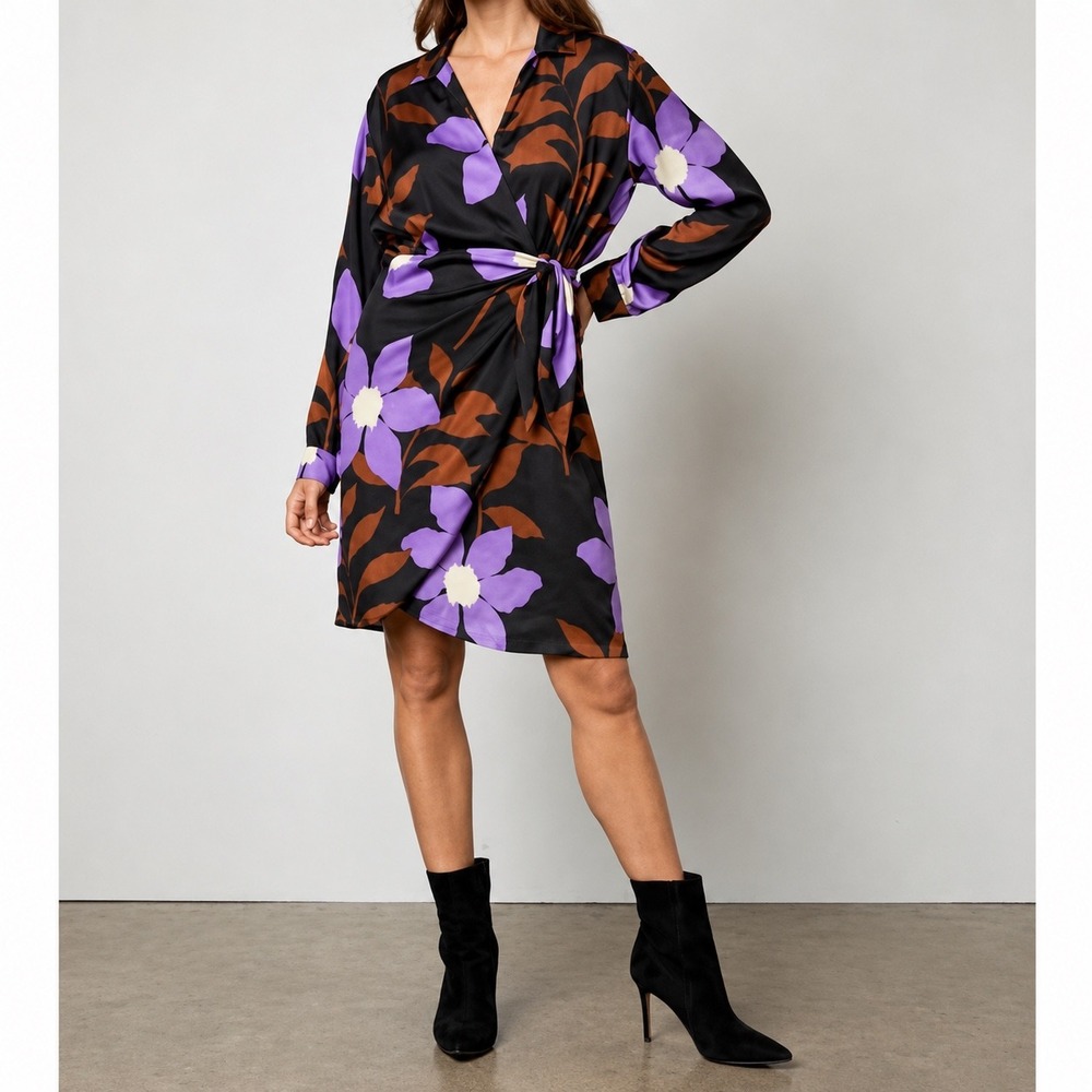 VELVET BY GRAHAM & SPENCER Janey Printed Satin Wrap Dress